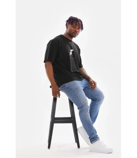 Unisex Baskılı Oversize T-Shirt - Siyah