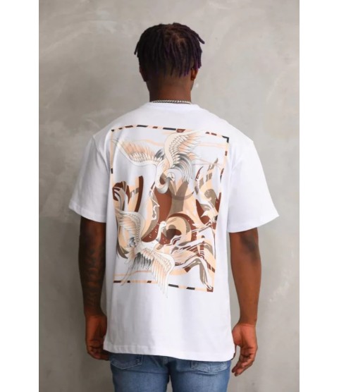Unisex Baskılı Oversize T-Shirt - Beyaz