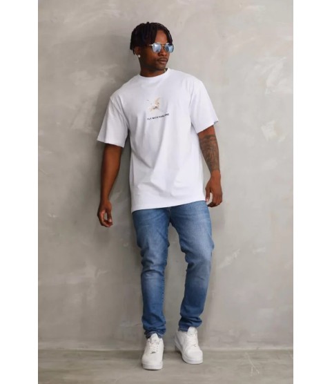Unisex Baskılı Oversize T-Shirt - Beyaz