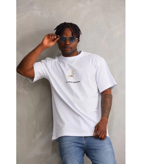 Unisex Baskılı Oversize T-Shirt - Beyaz