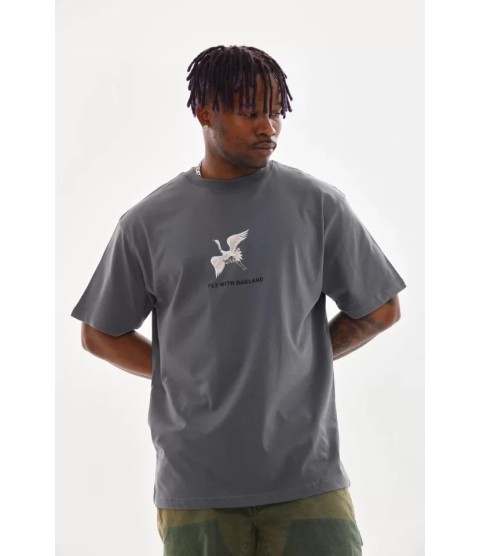 Unisex Baskılı Oversize T-Shirt - Füme