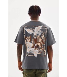 Unisex Baskılı Oversize T-Shirt - Füme