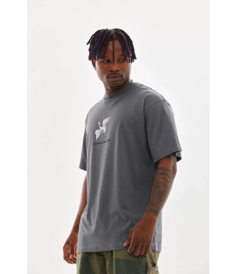 Unisex Baskılı Oversize T-Shirt - Füme