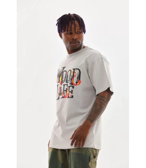 Unisex Baskılı Oversize T-Shirt - Gri