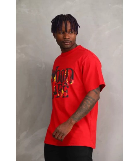 Unisex Baskılı Oversize T-Shirt - Kırmızı