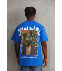 Unisex Baskılı Oversize T-Shirt - Mavi