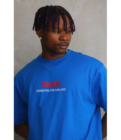 Unisex Baskılı Oversize T-Shirt - Mavi