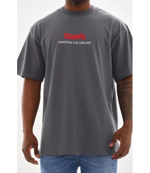 Unisex Baskılı Oversize T-Shirt - Füme