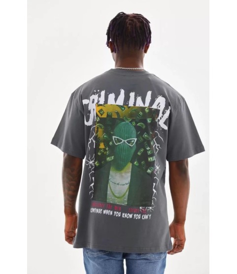 Unisex Baskılı Oversize T-Shirt - Füme