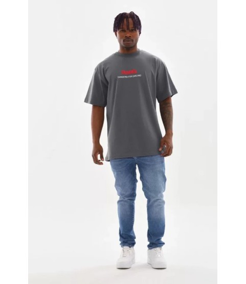 Unisex Baskılı Oversize T-Shirt - Füme