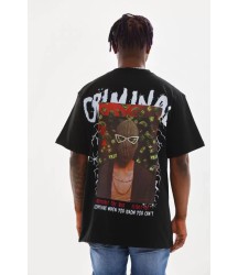 Unisex Baskılı Oversize T-Shirt - Siyah