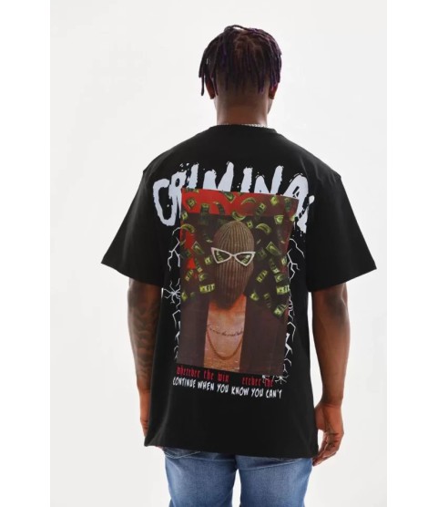 Unisex Baskılı Oversize T-Shirt - Siyah
