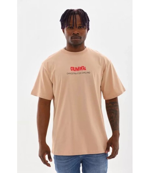 Unisex Baskılı Oversize T-Shirt - Bej