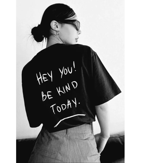 Unisex Baskılı Oversize T-Shirt - Siyah