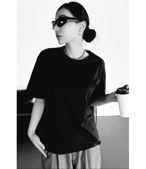 Unisex Baskılı Oversize T-Shirt - Siyah