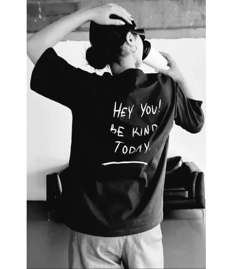 Unisex Baskılı Oversize T-Shirt - Siyah