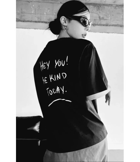 Unisex Baskılı Oversize T-Shirt - Siyah