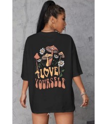 Unisex Baskılı Oversize T-Shirt - Siyah