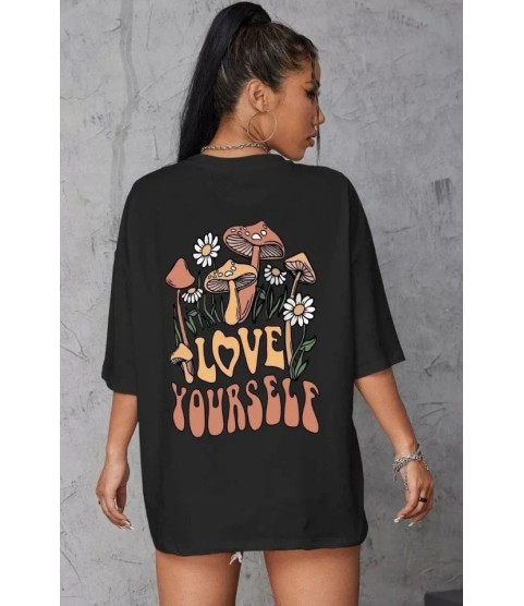Unisex Baskılı Oversize T-Shirt - Siyah