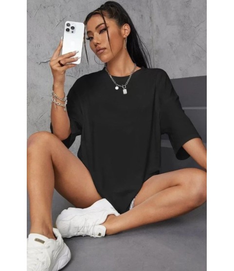 Unisex Baskılı Oversize T-Shirt - Siyah