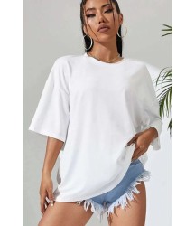 Unisex Baskılı Oversize T-Shirt - Beyaz