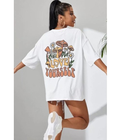Unisex Baskılı Oversize T-Shirt - Beyaz