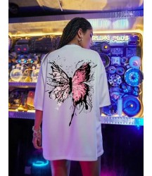 Unisex Baskılı Oversize T-Shirt - Beyaz