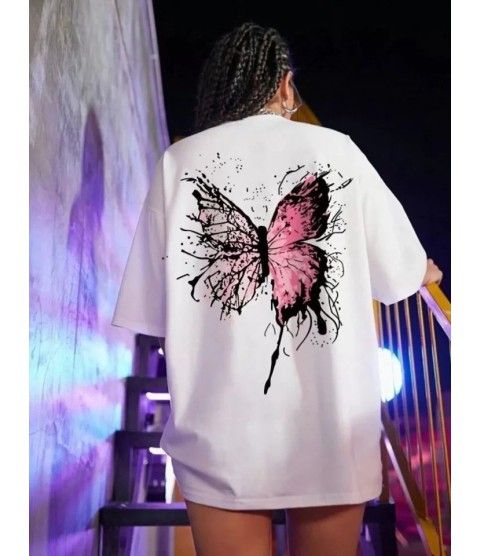 Unisex Baskılı Oversize T-Shirt - Beyaz