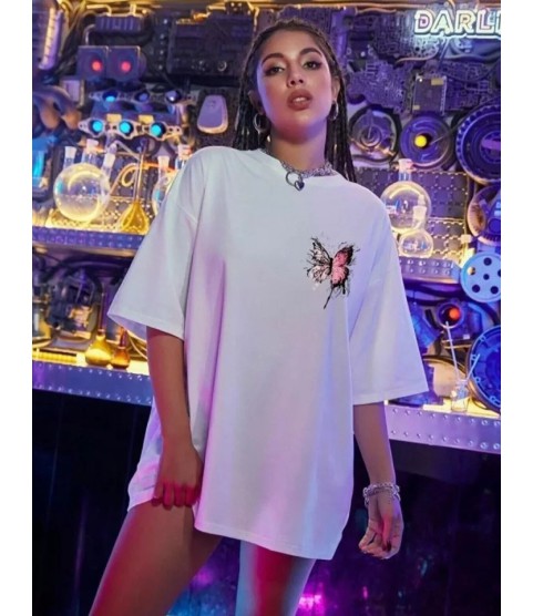 Unisex Baskılı Oversize T-Shirt - Beyaz
