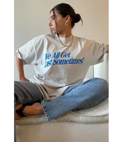 Unisex Baskılı Oversize T-Shirt - Beyaz