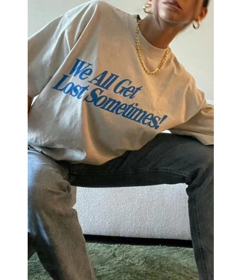 Unisex Baskılı Oversize T-Shirt - Beyaz