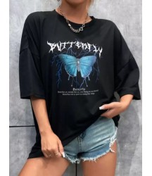 Unisex Baskılı Oversize T-Shirt - Siyah
