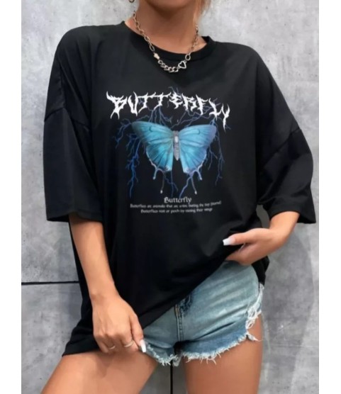 Unisex Baskılı Oversize T-Shirt - Siyah