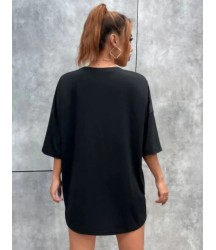 Unisex Baskılı Oversize T-Shirt - Siyah