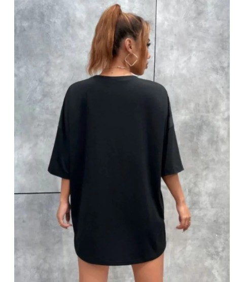 Unisex Baskılı Oversize T-Shirt - Siyah