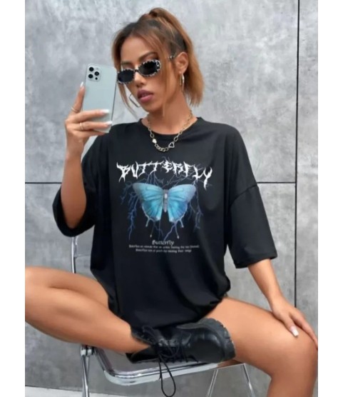 Unisex Baskılı Oversize T-Shirt - Siyah