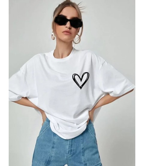Unisex Baskılı Oversize T-Shirt - Beyaz