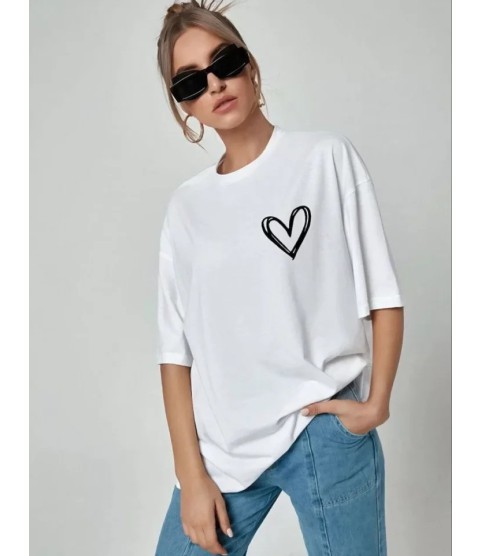Unisex Baskılı Oversize T-Shirt - Beyaz