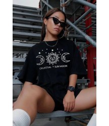 Unisex Baskılı Oversize T-Shirt - Siyah