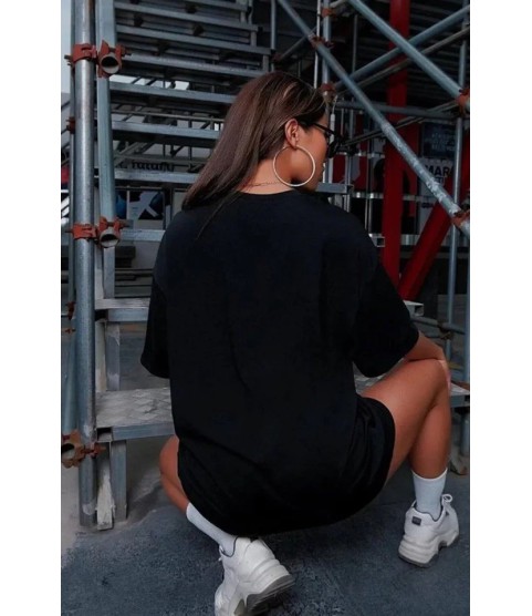 Unisex Baskılı Oversize T-Shirt - Siyah