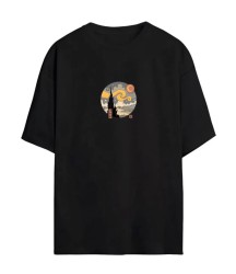 Unisex Baskılı Oversize T-Shirt - Siyah