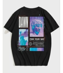 Unisex Baskılı Oversize T-Shirt - Siyah