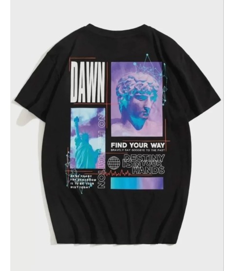 Unisex Baskılı Oversize T-Shirt - Siyah