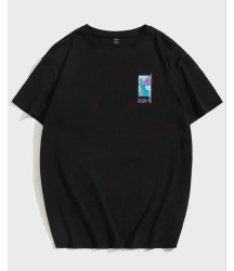 Unisex Baskılı Oversize T-Shirt - Siyah