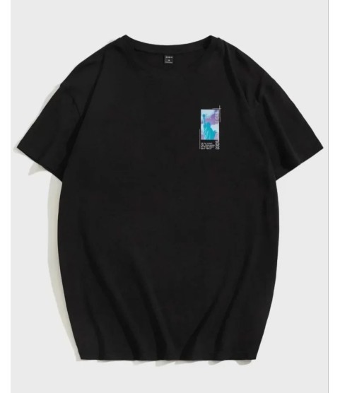 Unisex Baskılı Oversize T-Shirt - Siyah